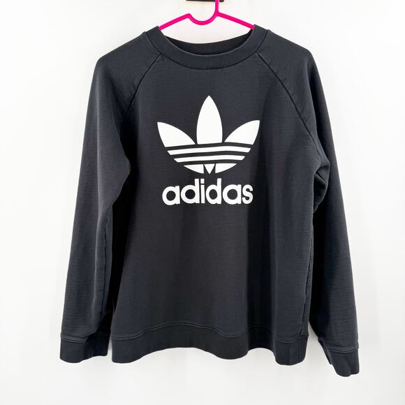 Adidas Sweatshirt Size Extra Large Women's Trefoil Black Crew Neck Pullover - Picture 1 of 8